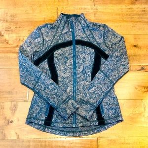Lululemon Zip Up Jacket Navy Gray Floral Size 12